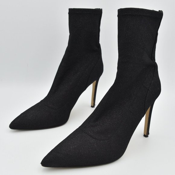 Jewel Badgley Mischka Eva Pointed Toe Black Sparkly Heeled Ankle Booties, Size 7 - Picture 4 of 14